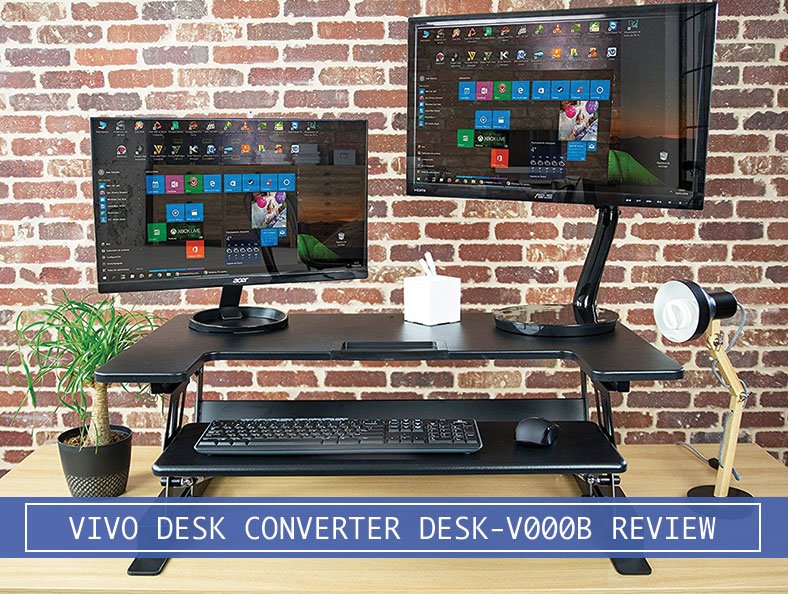 two monitors on the vivo desk-v000b adjustable height stand up desk converter