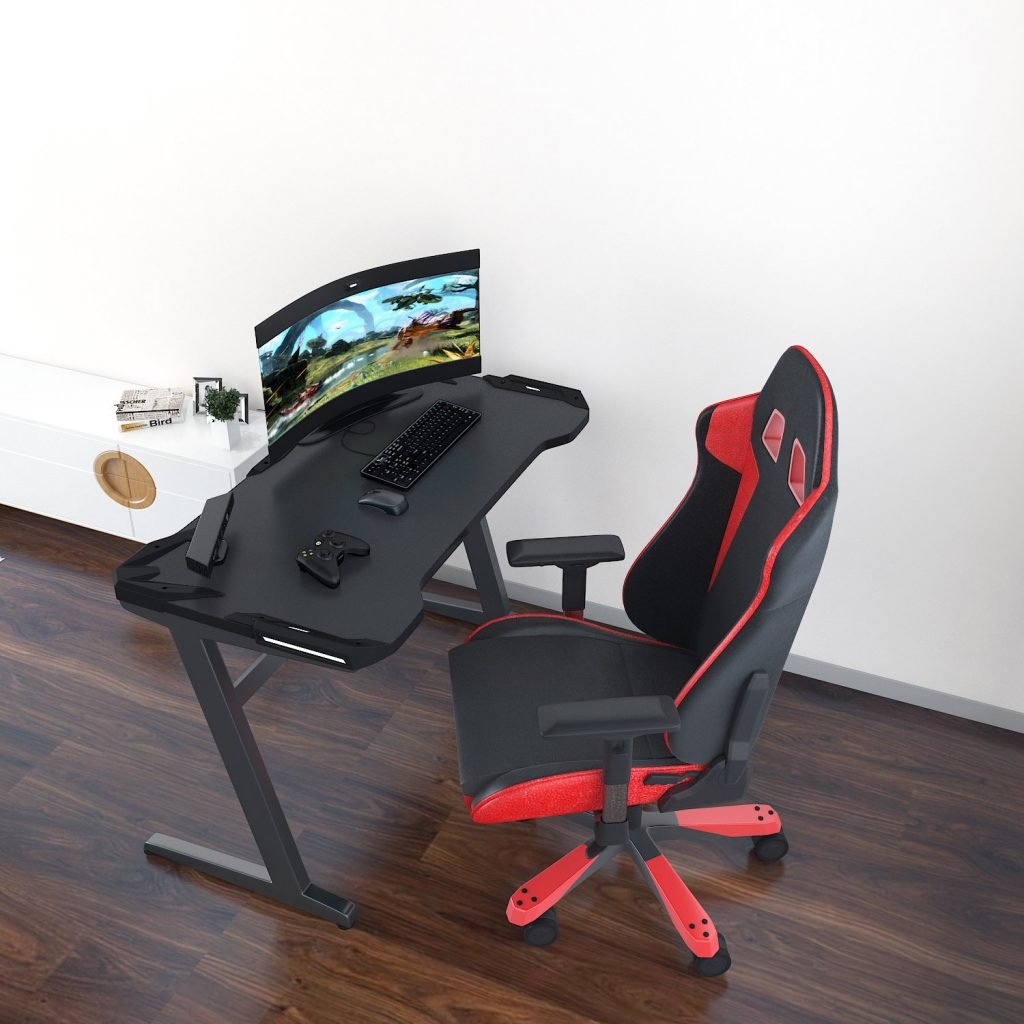 Modrine gaming desk with gaming chair